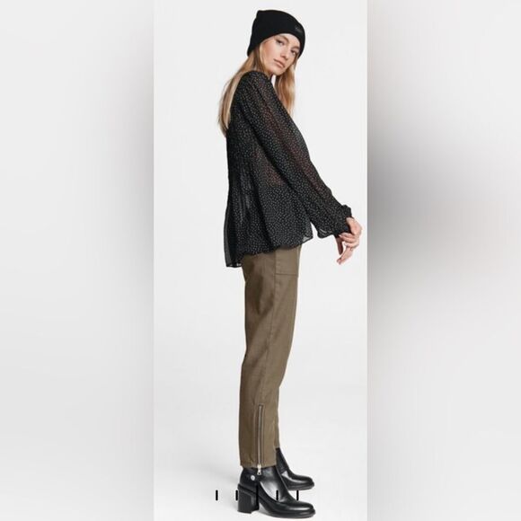 Rag & Bone Classic Fit Brandy Viscose Gauzey Sheer Pleated Longsleeve Top Blouse - Picture 6 of 13